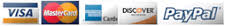 Mastercard, Visa, AMEX, Discover, PayPal